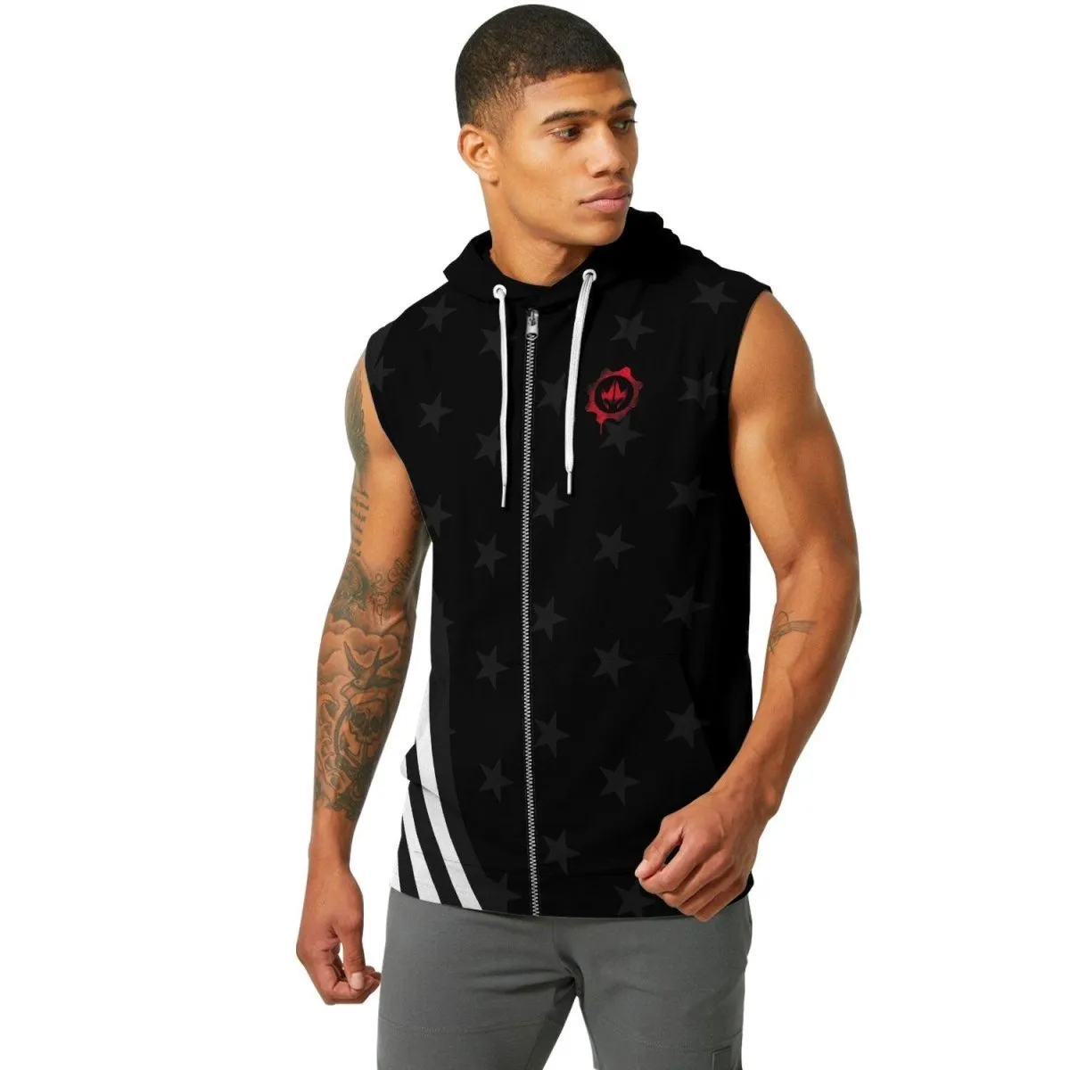 American Flag Black Sleeveless Pullover & Zip Hoodie