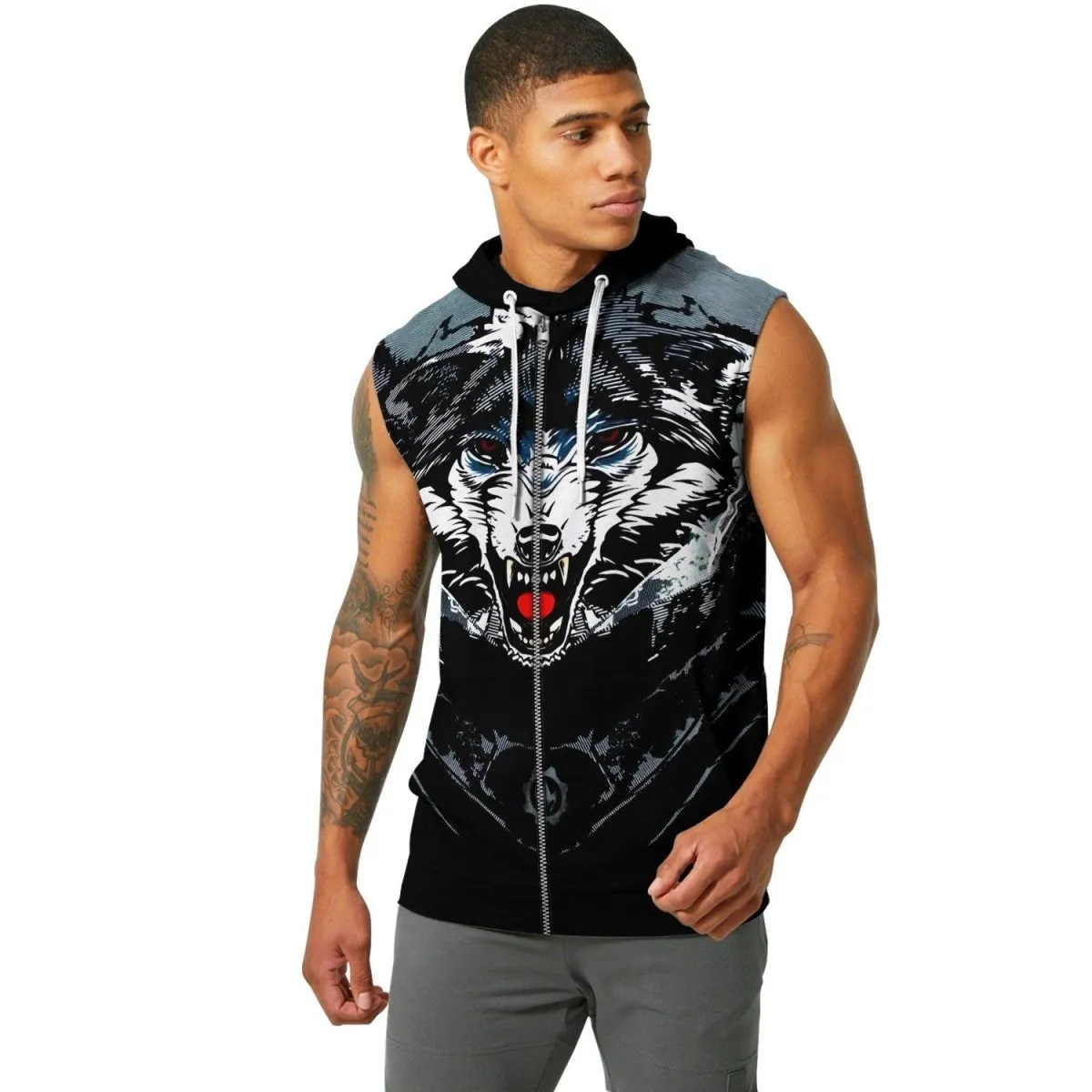 Angry Wolf Sleeveless Pullover & Zip Hoodie