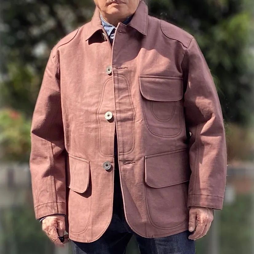 BZEN M.3090 LEE REGULAR FIT LIMITED EDITION SELVEDGE CANVAS HUNTER JACKET WITH MULTI POCKET-15.5OZ-RAW BRICK