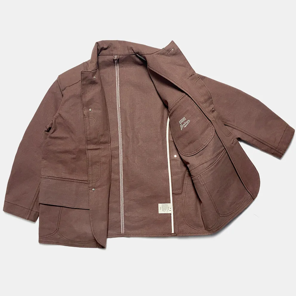 BZEN M.3090 LEE REGULAR FIT LIMITED EDITION SELVEDGE CANVAS HUNTER JACKET WITH MULTI POCKET-15.5OZ-RAW BRICK