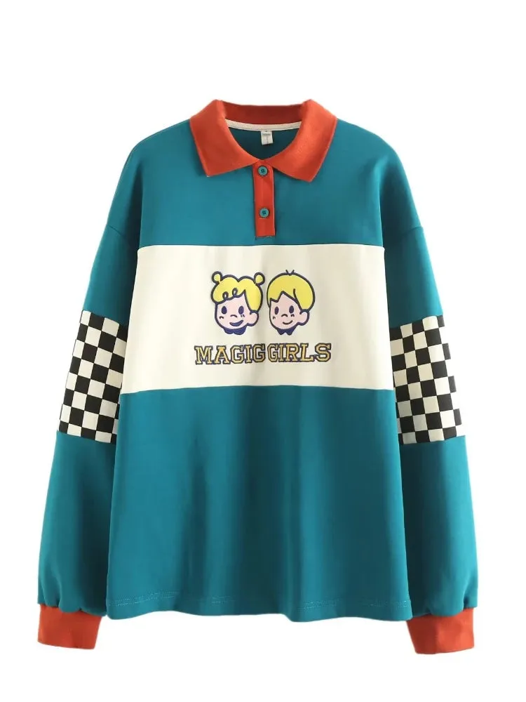 Chic Y2K Cartoon Embroidered Graphic Pullover