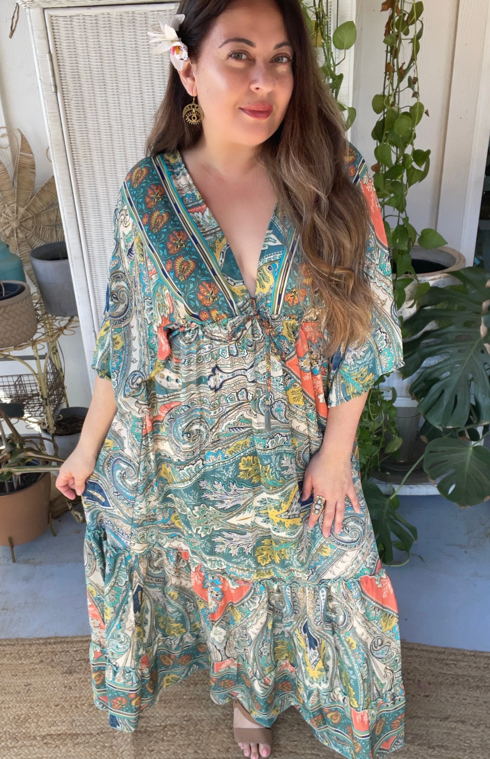 Double V-Neck Boho Maxi dress (multi color)