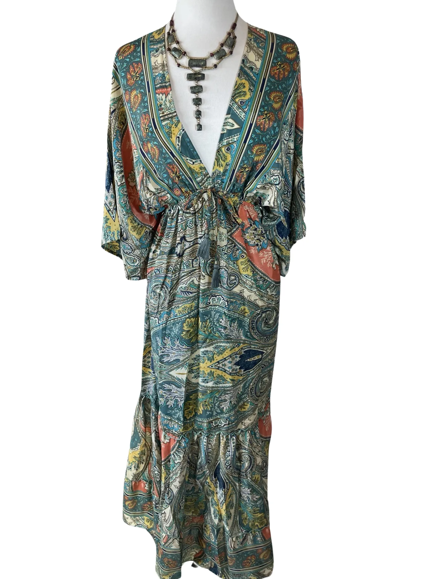 Double V-Neck Boho Maxi dress (multi color)