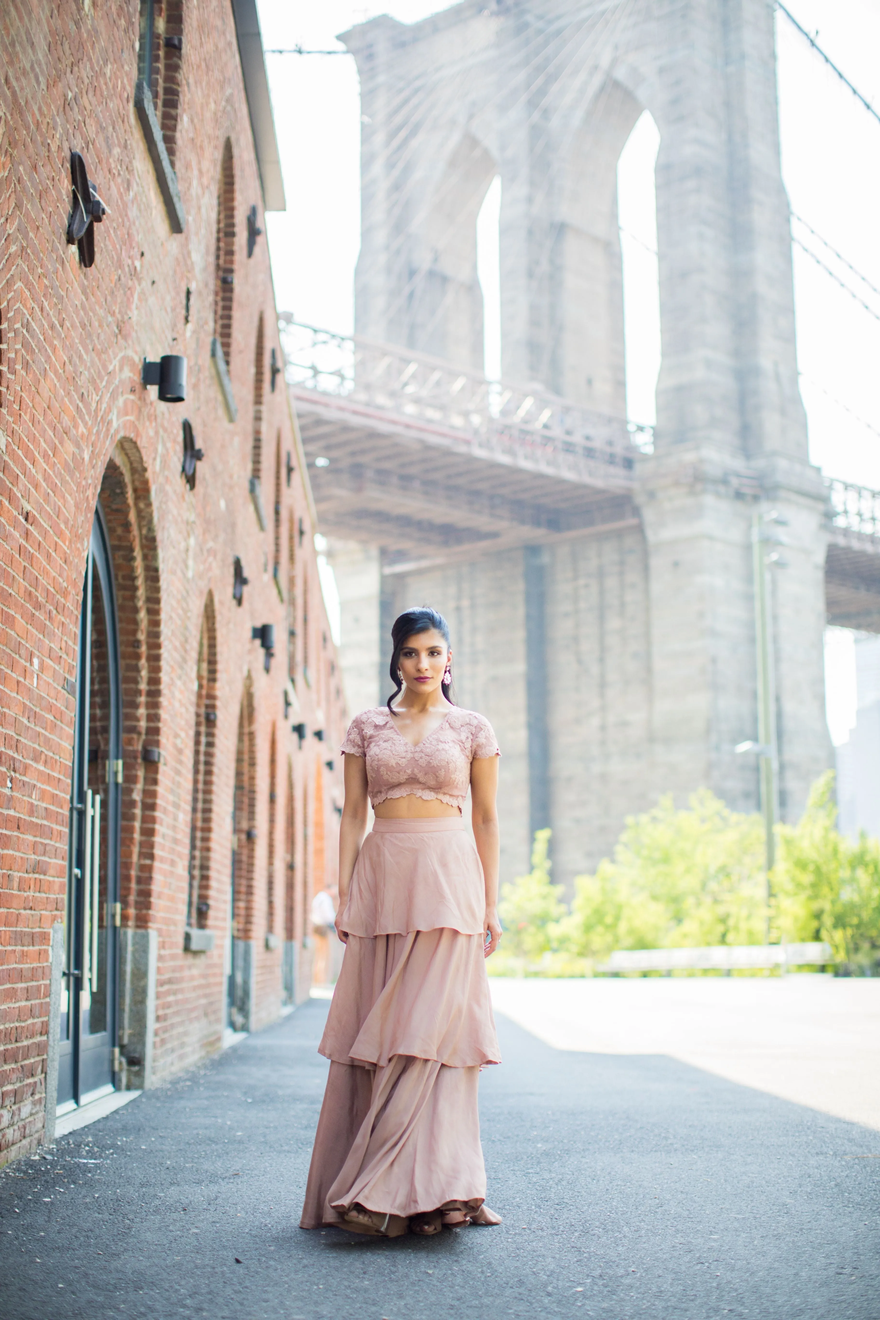 Dusty Pink Net Blouse & Layered Skirt Set