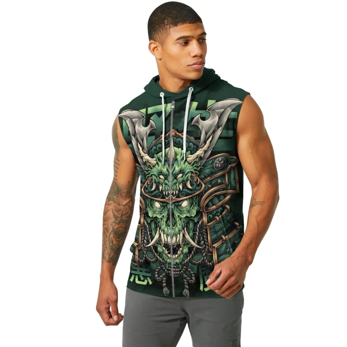 Evil Japanese Samurai Sleeveless Pullover & Zip Hoodie