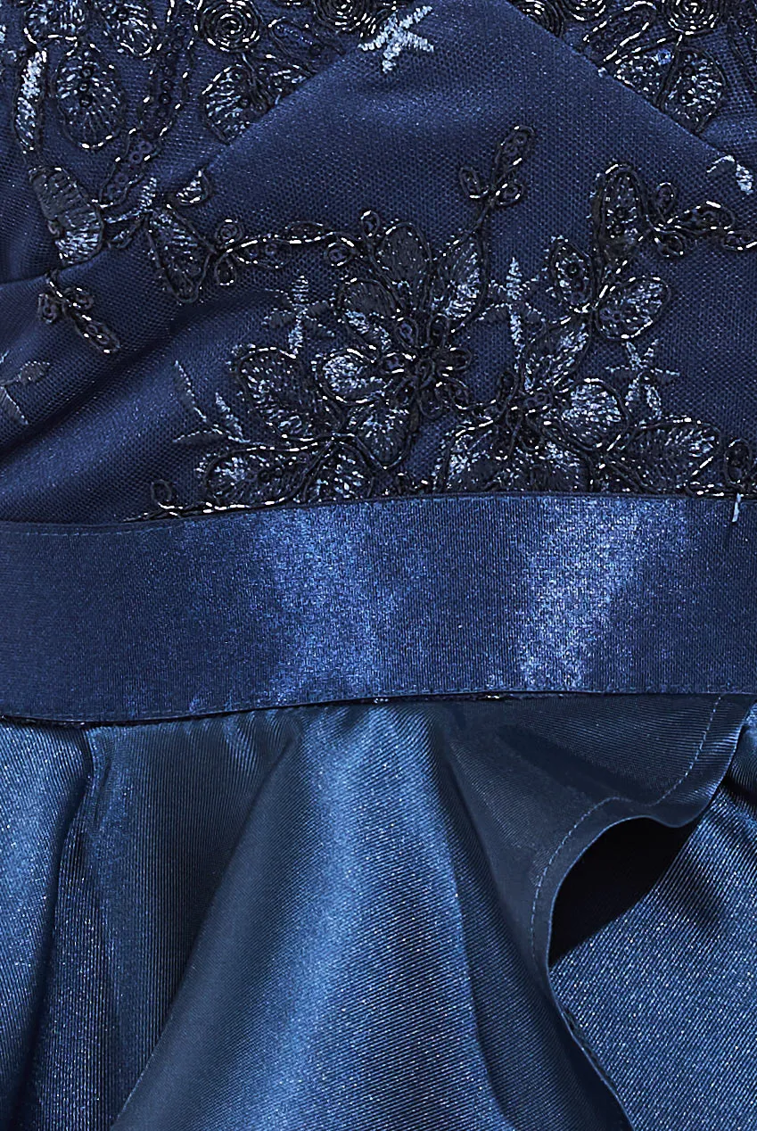 Goddiva Embroidered Scallop Lace Bodice Layered Mini Dress