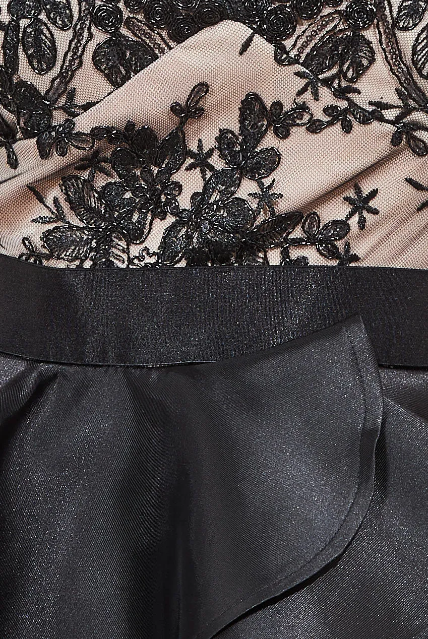 Goddiva Embroidered Scallop Lace Bodice Layered Mini Dress