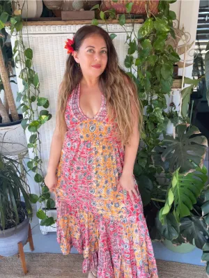Halter Maxi Silk Dress (Orange -red)