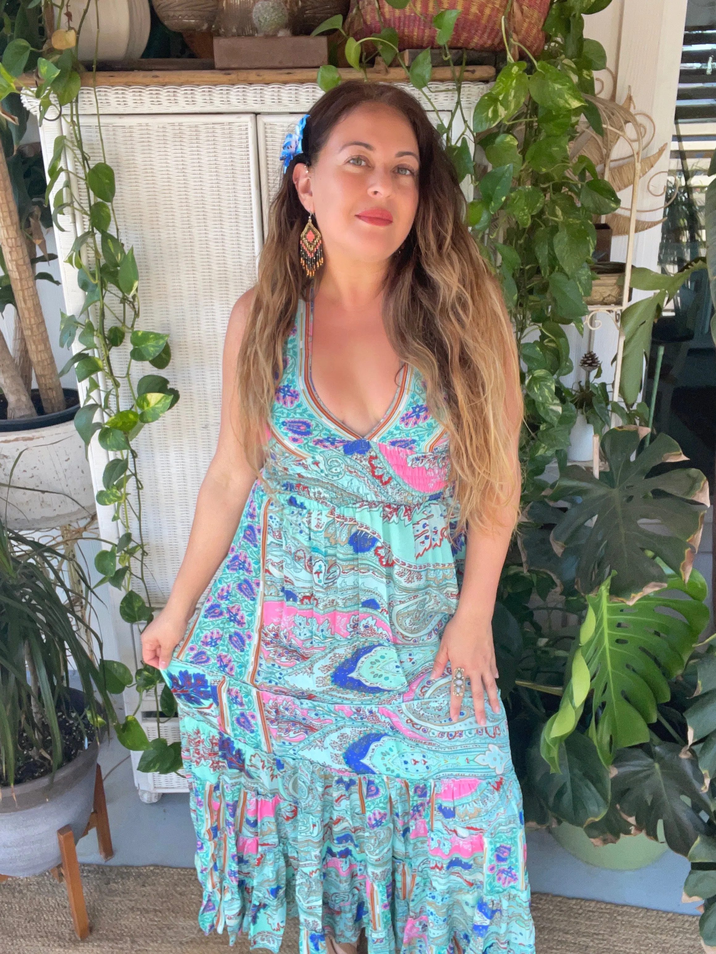 Halter Maxi Silk Dress (turquoise)