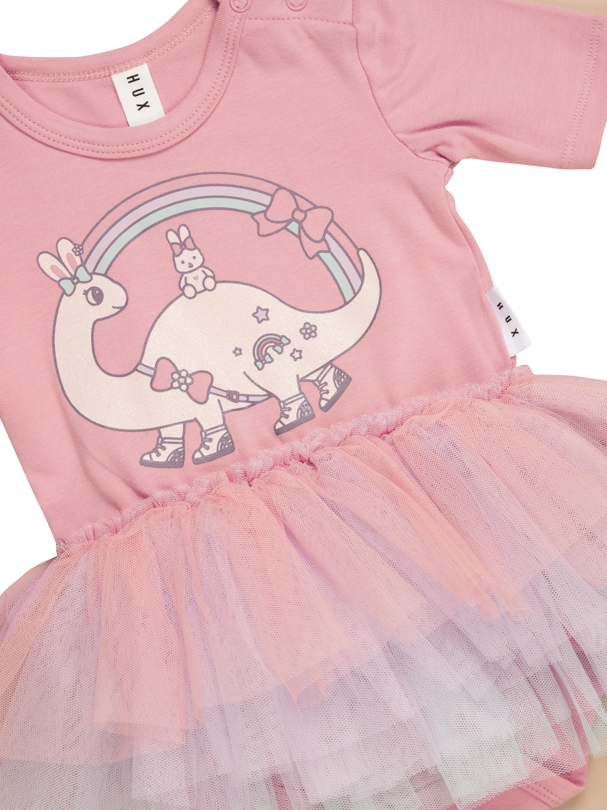 Huxbaby Dino Rainbow Layered Ballet Onesie - Dusty Rose