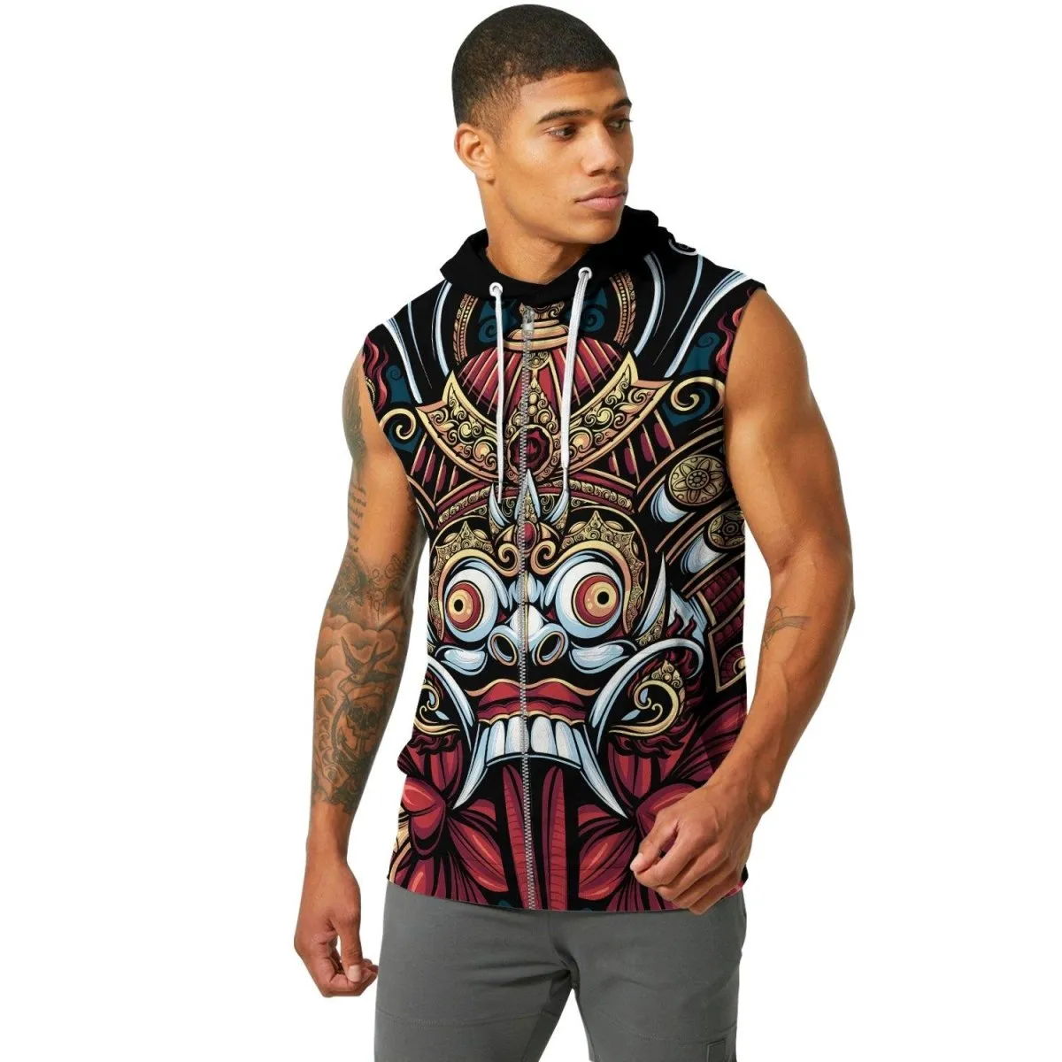 Japanese Weird Samurai Helmet Sleeveless Pullover & Zip Hoodie