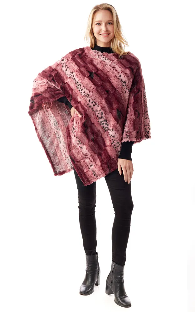 LOF1253 Soft Faux Fur Animal Print Poncho