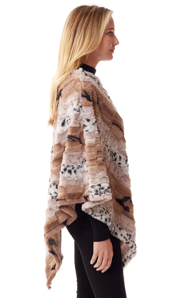 LOF1253 Soft Faux Fur Animal Print Poncho