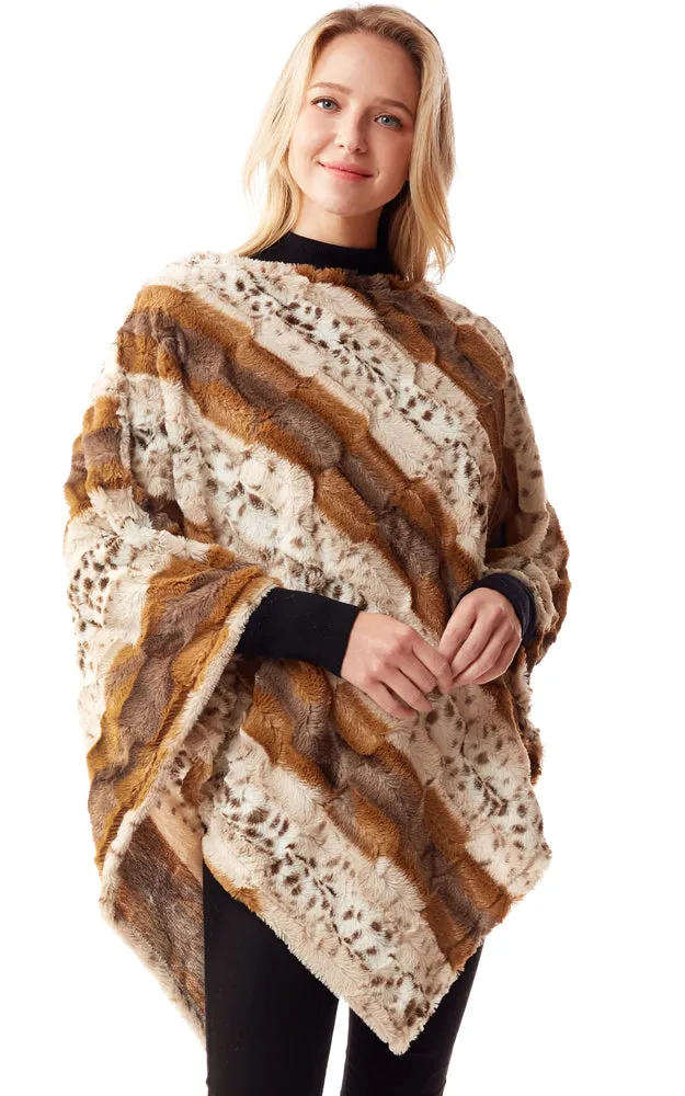 LOF1253 Soft Faux Fur Animal Print Poncho