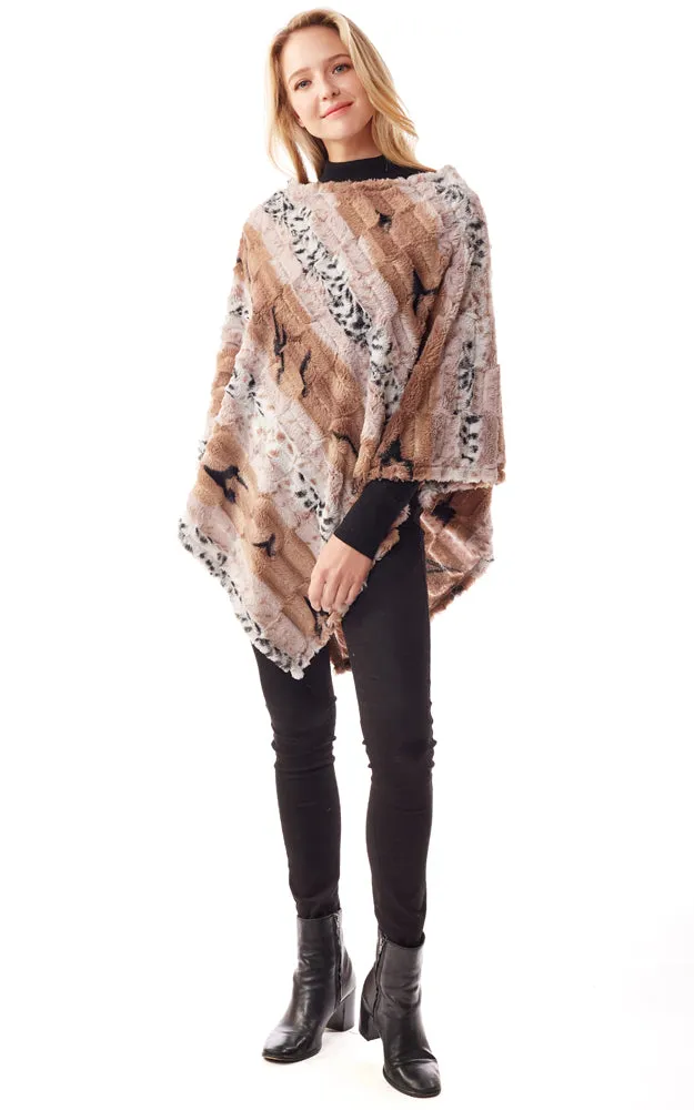 LOF1253 Soft Faux Fur Animal Print Poncho