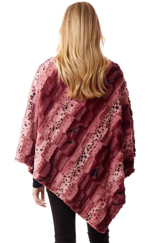 LOF1253 Soft Faux Fur Animal Print Poncho