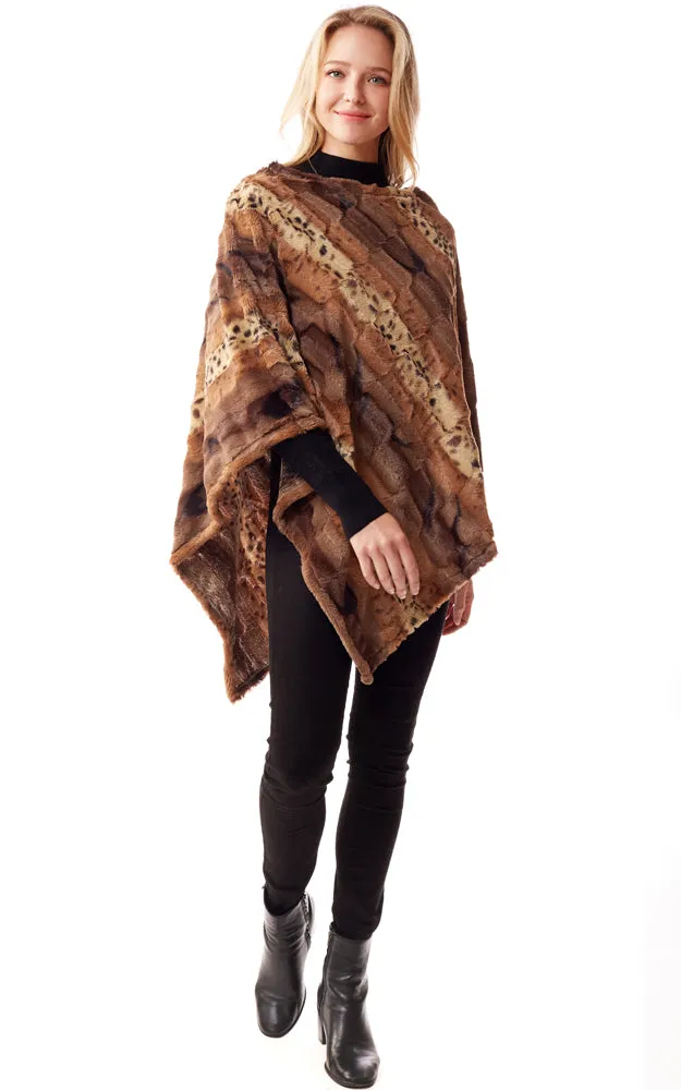 LOF1253 Soft Faux Fur Animal Print Poncho