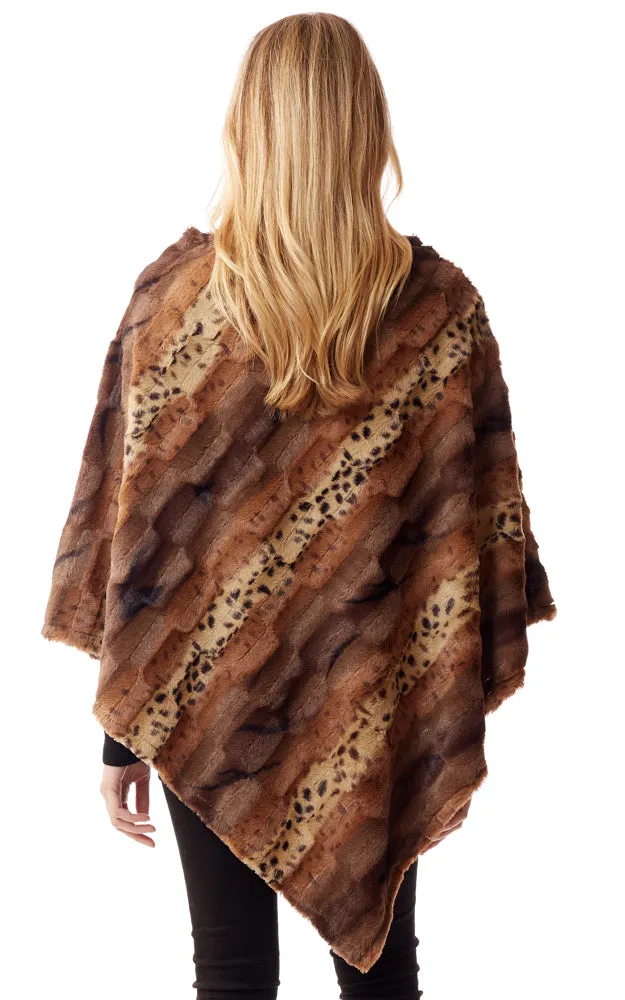 LOF1253 Soft Faux Fur Animal Print Poncho