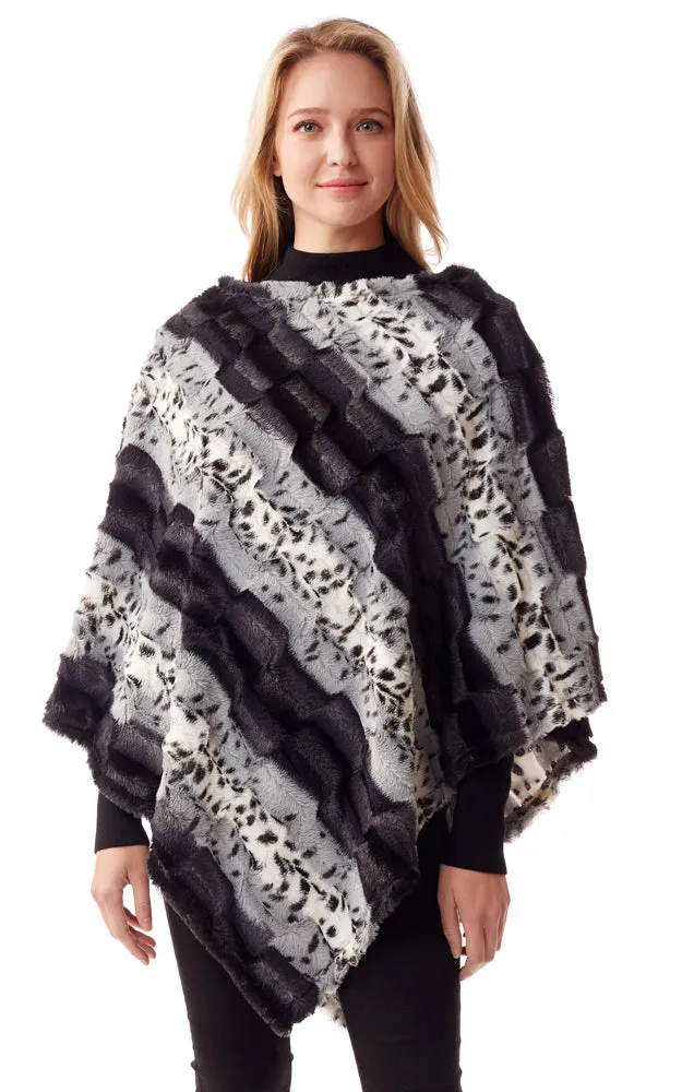 LOF1253 Soft Faux Fur Animal Print Poncho