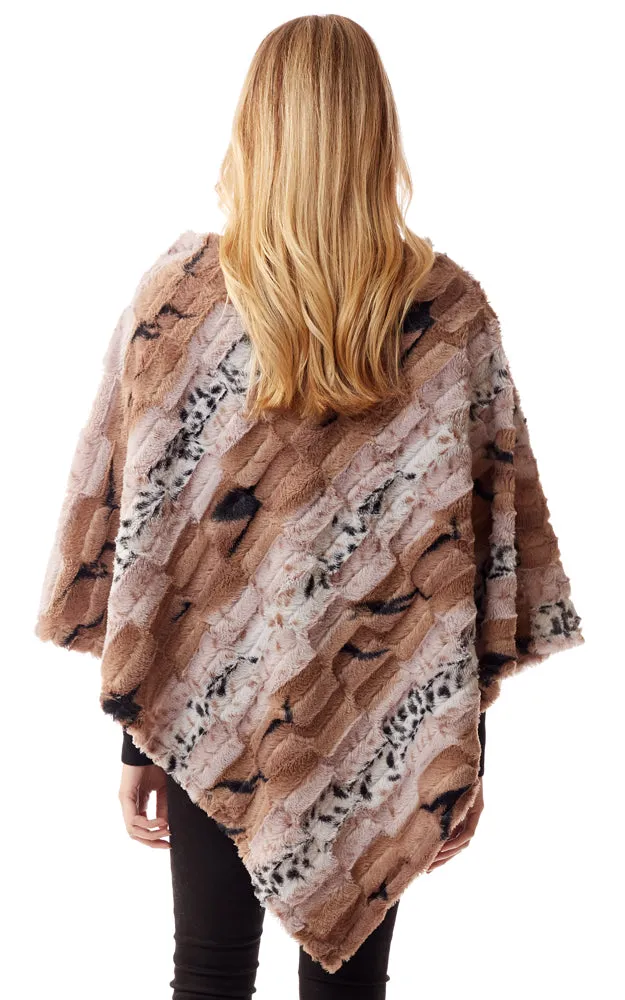 LOF1253 Soft Faux Fur Animal Print Poncho