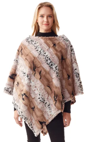 LOF1253 Soft Faux Fur Animal Print Poncho