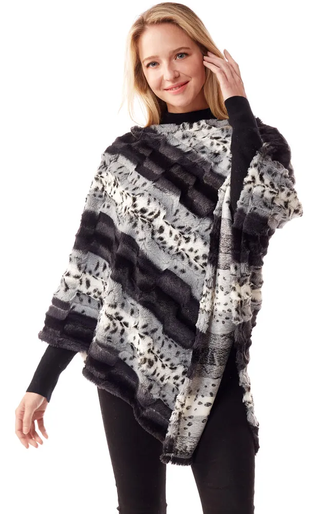 LOF1253 Soft Faux Fur Animal Print Poncho