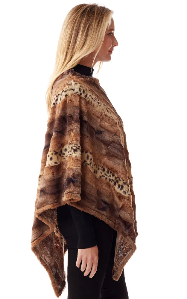 LOF1253 Soft Faux Fur Animal Print Poncho