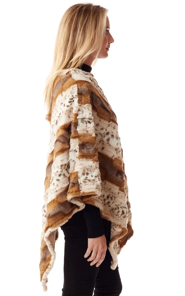 LOF1253 Soft Faux Fur Animal Print Poncho