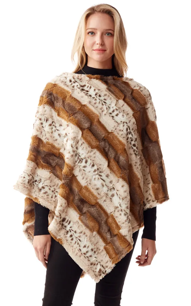 LOF1253 Soft Faux Fur Animal Print Poncho