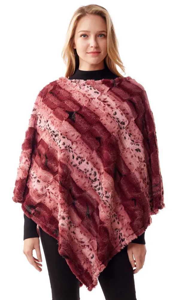 LOF1253 Soft Faux Fur Animal Print Poncho
