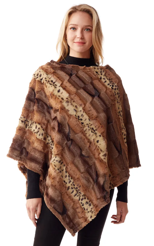LOF1253 Soft Faux Fur Animal Print Poncho