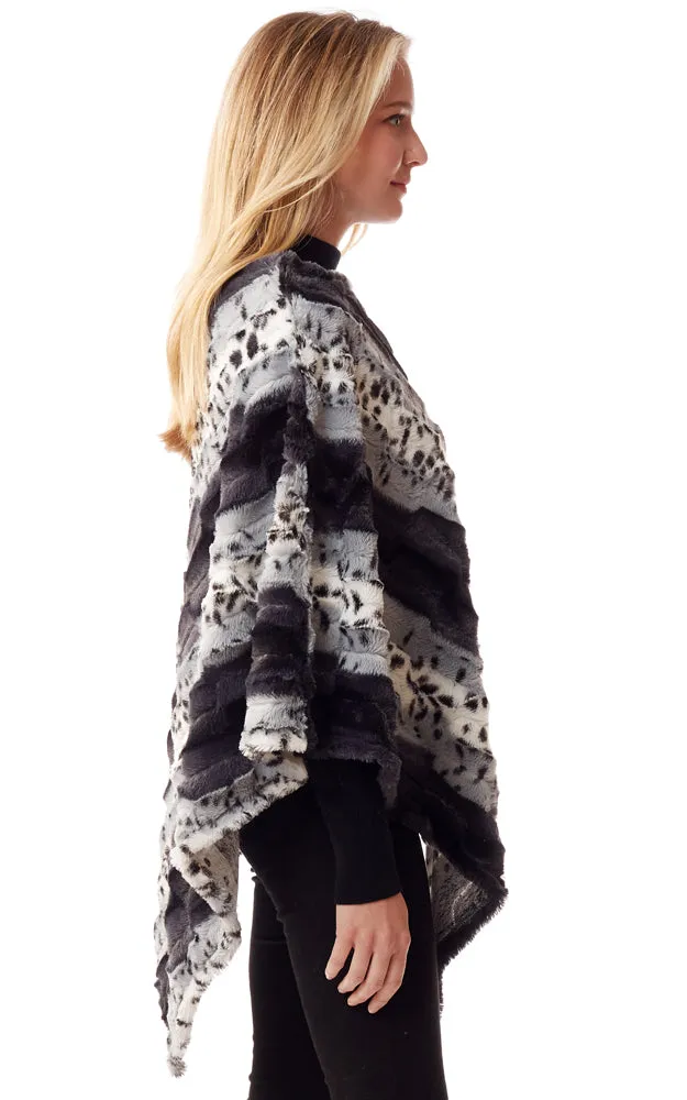 LOF1253 Soft Faux Fur Animal Print Poncho