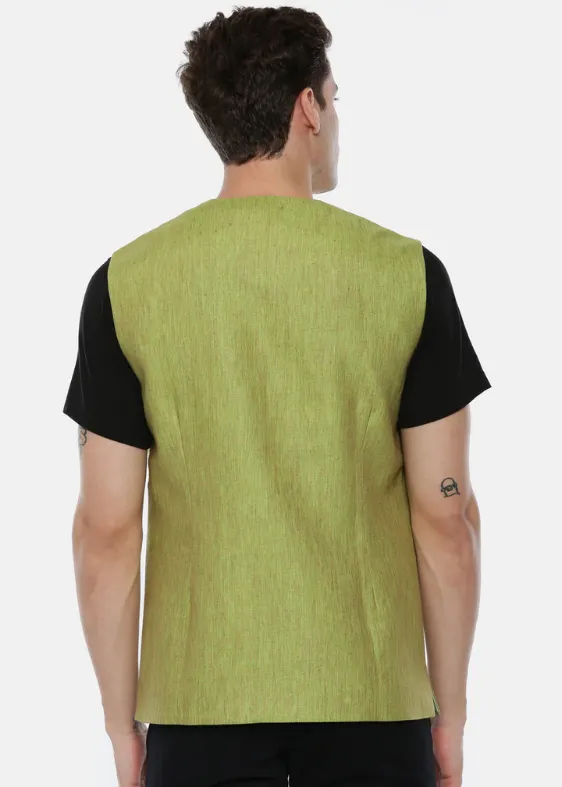 Mustard Green Linen Open Jacket