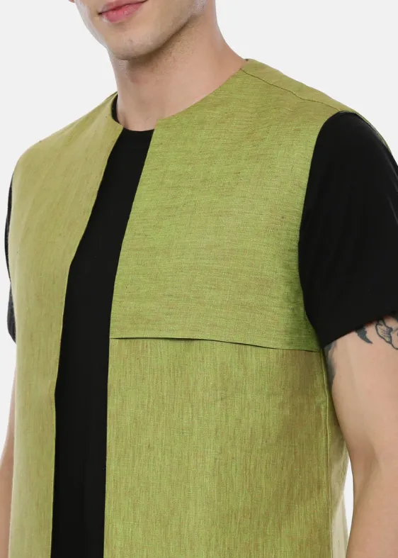 Mustard Green Linen Open Jacket