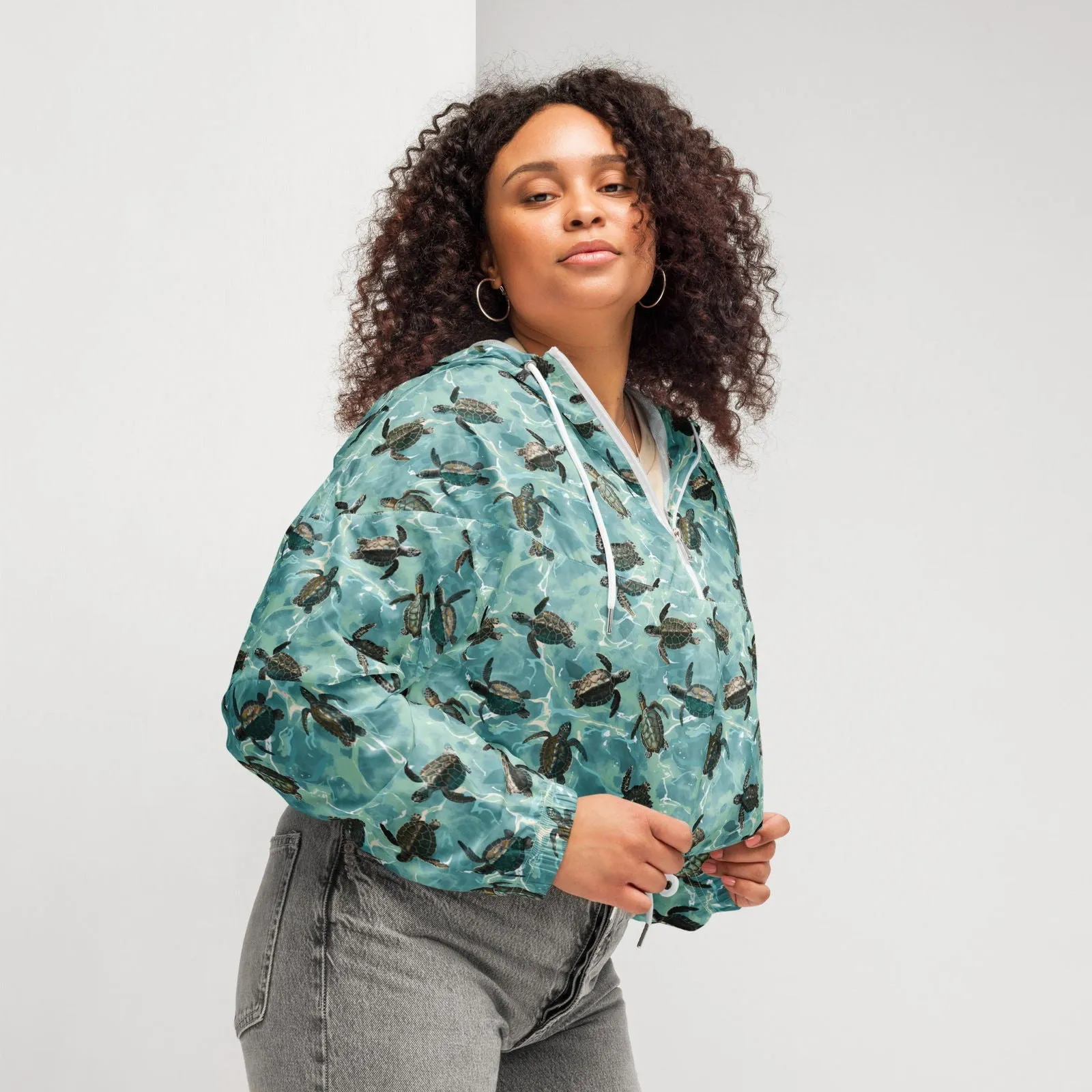 Oceanic Sea Turtle Women’s Cropped Windbreaker