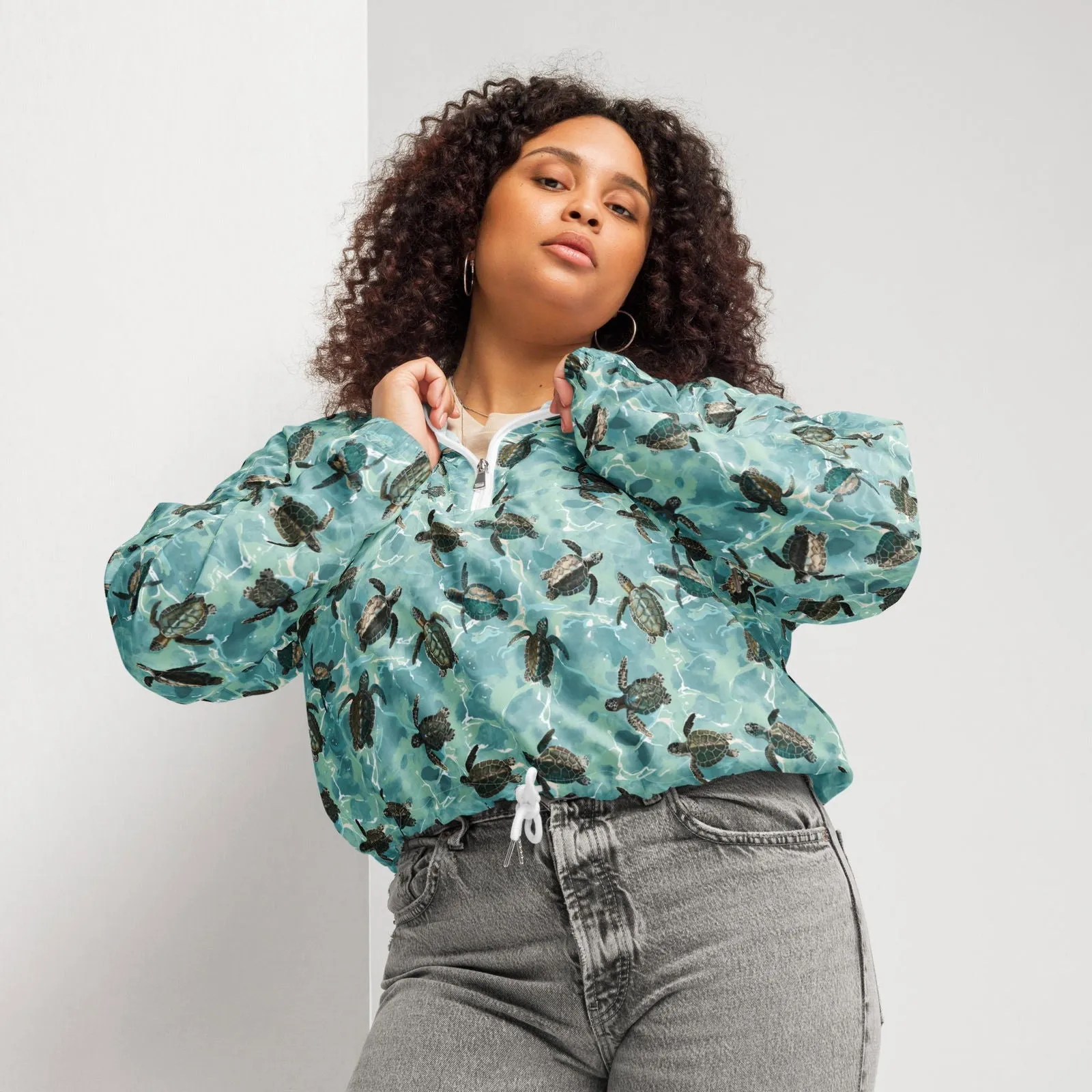 Oceanic Sea Turtle Women’s Cropped Windbreaker