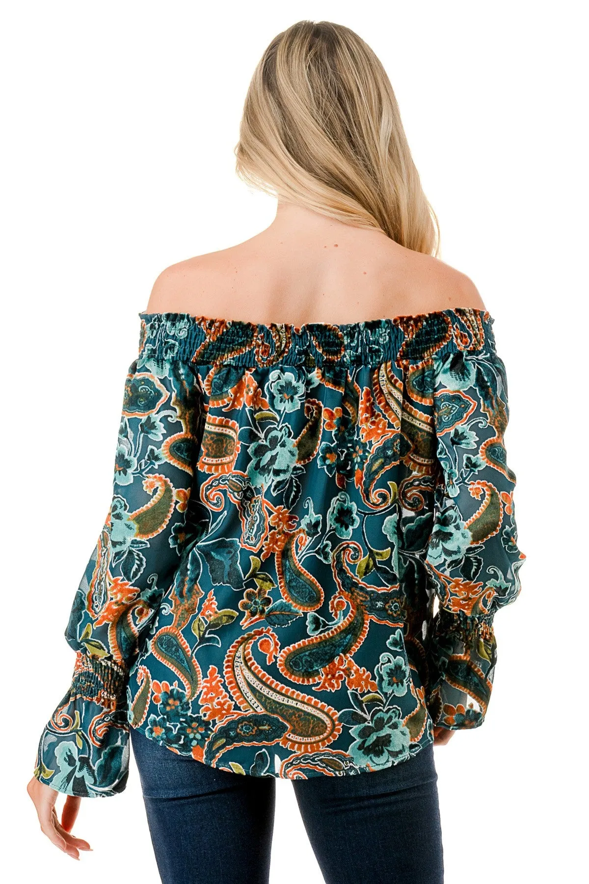 Off The Shoulder Sheer and Velvet Top