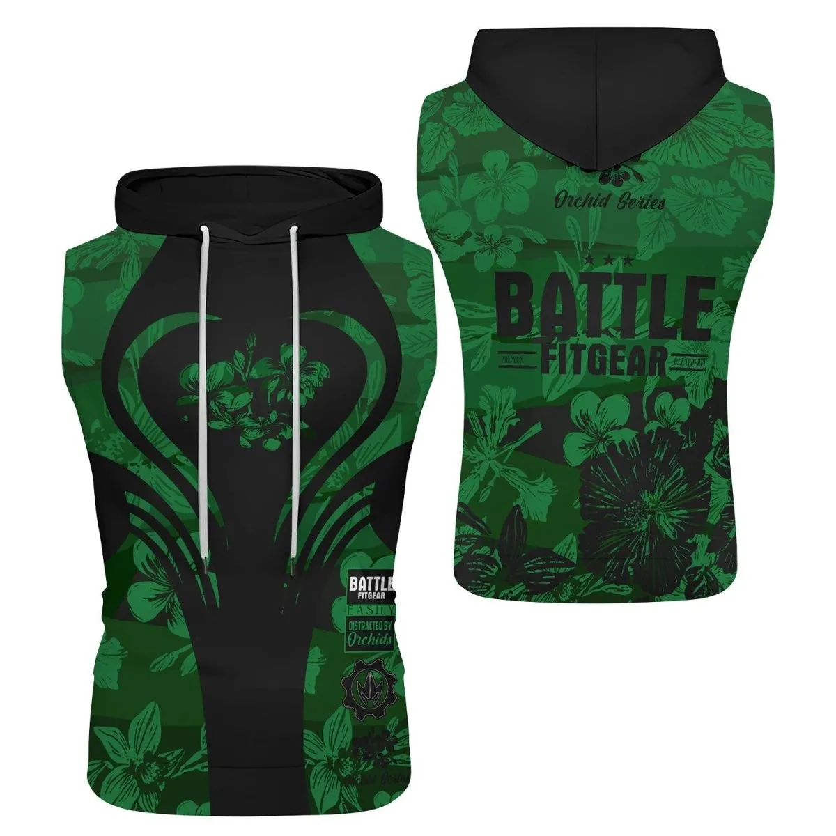 Orchid Series Floral Green Heart Pattern Sleeveless Pullover & Zip Hoodie
