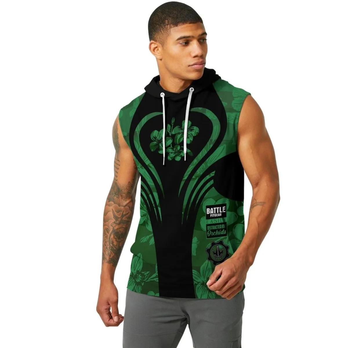 Orchid Series Floral Green Heart Pattern Sleeveless Pullover & Zip Hoodie