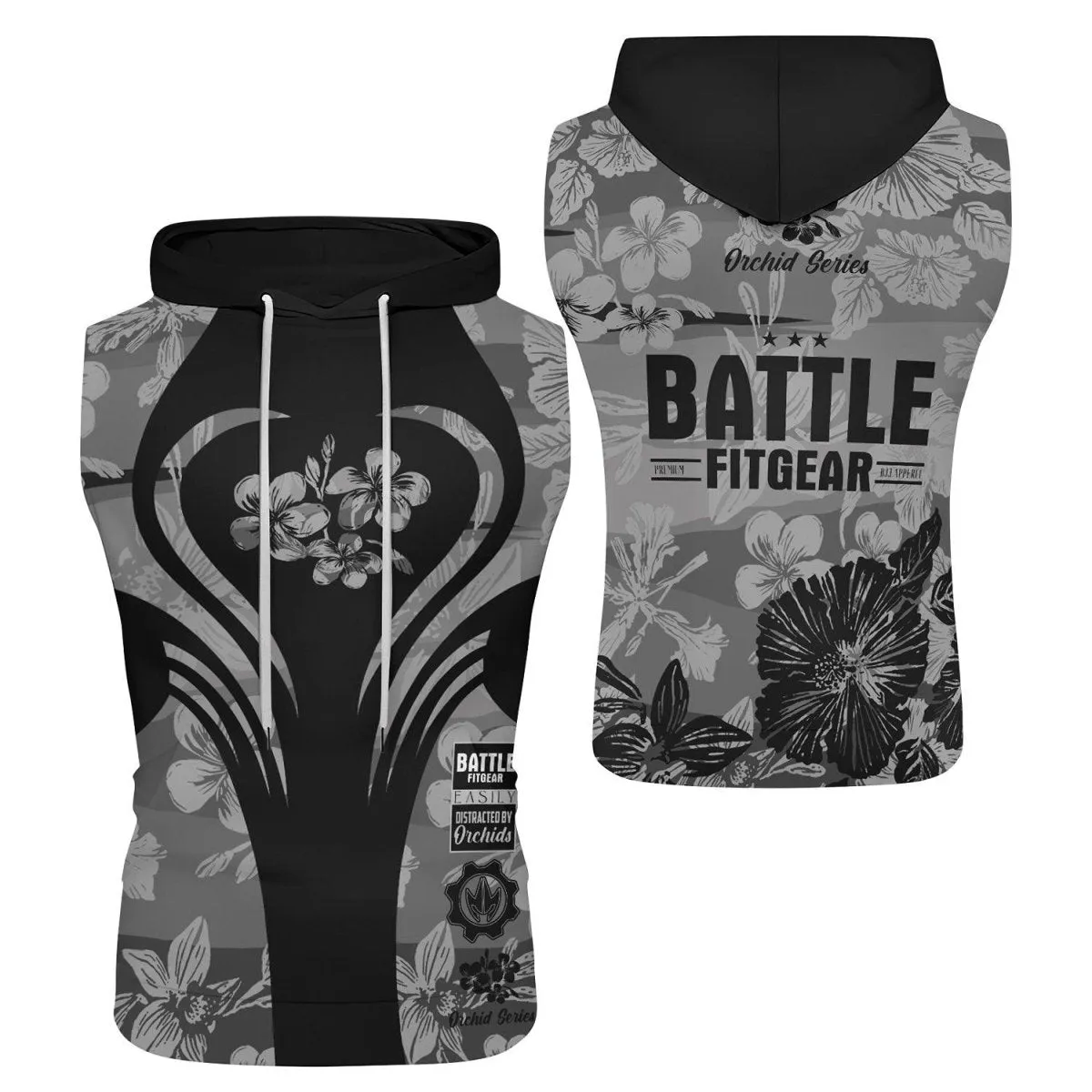 Orchid Series Floral Grey Heart Pattern Sleeveless Pullover & Zip Hoodie