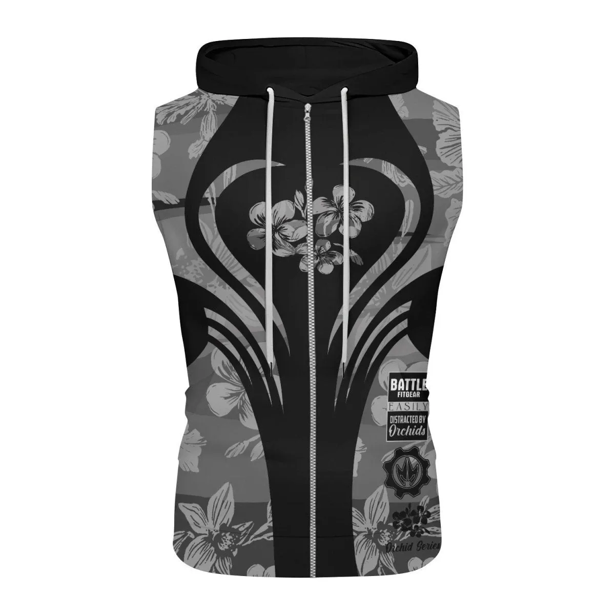 Orchid Series Floral Grey Heart Pattern Sleeveless Pullover & Zip Hoodie