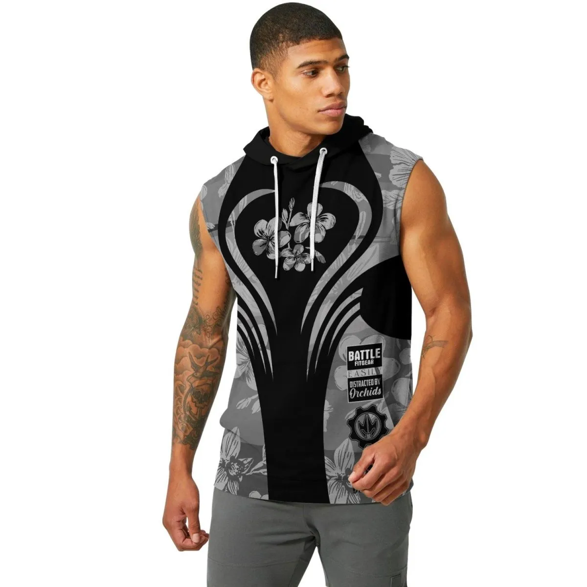 Orchid Series Floral Grey Heart Pattern Sleeveless Pullover & Zip Hoodie