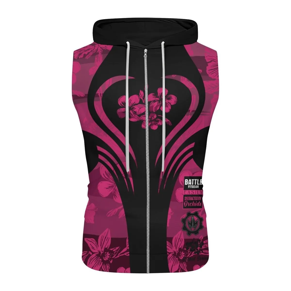 Orchid Series Floral Pink Heart Pattern Sleeveless Pullover & Zip Hoodie