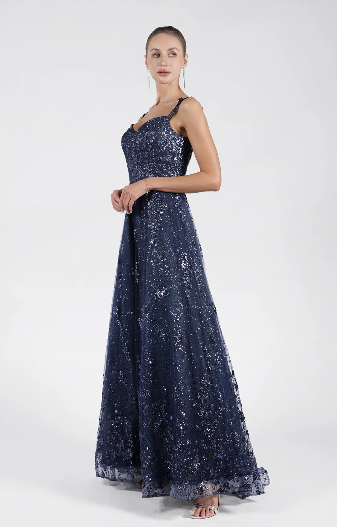 Spaghetti Strap Sweetheart Neck Sequin Embroidered A-Line Prom Dresses