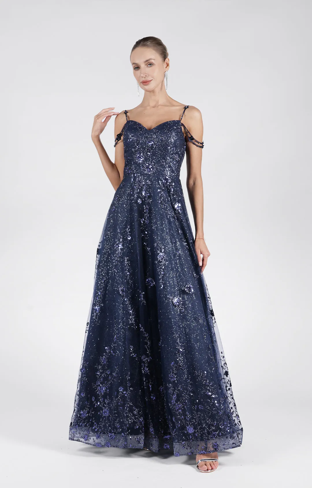 Spaghetti Strap Sweetheart Neck Sequin Embroidered A-Line Prom Dresses