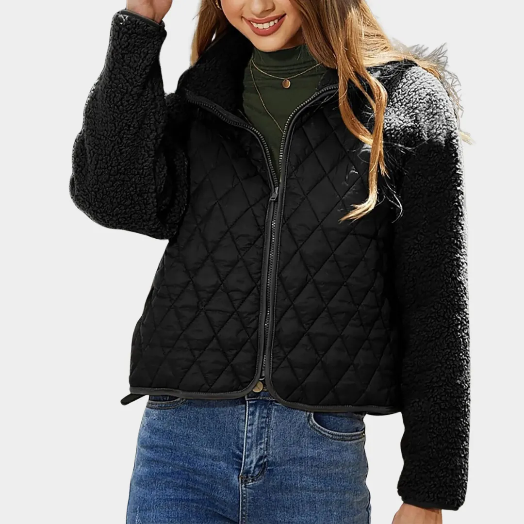 Women's Cropped Plush Jacket Zip-Up Long Sleeve Coat Soft & Warm Multiple Colours