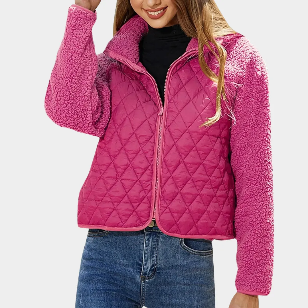 Women's Cropped Plush Jacket Zip-Up Long Sleeve Coat Soft & Warm Multiple Colours