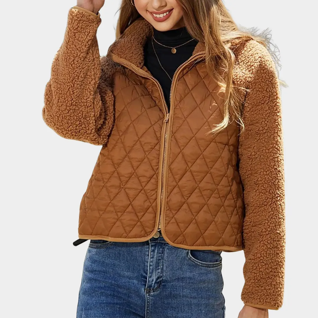 Women's Cropped Plush Jacket Zip-Up Long Sleeve Coat Soft & Warm Multiple Colours