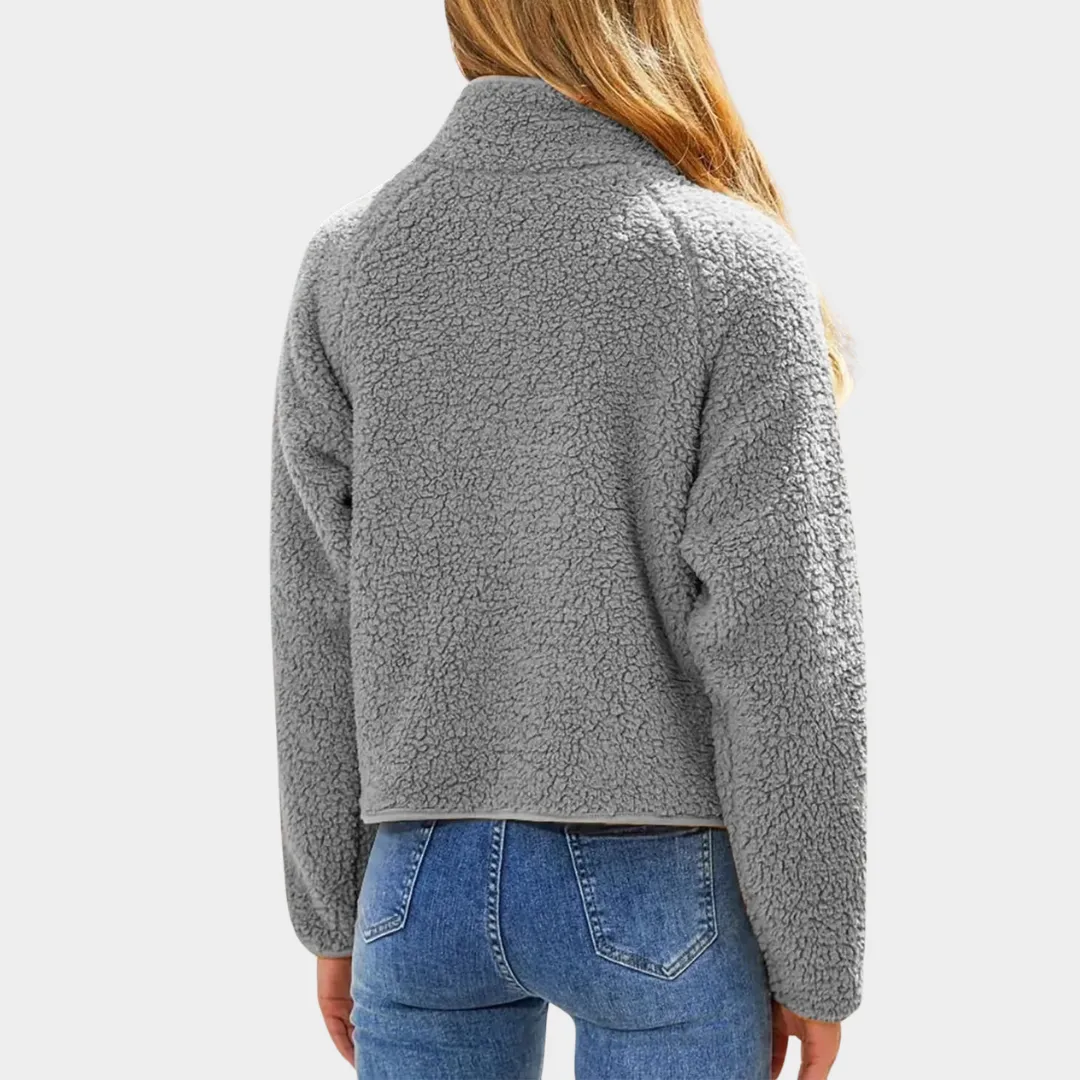 Women's Cropped Plush Jacket  Zip-Up Long Sleeve Coat  Soft & Warm  Multiple Colours